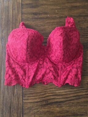 NWT Victoria's Secret Red Lace Longline Bra 36D